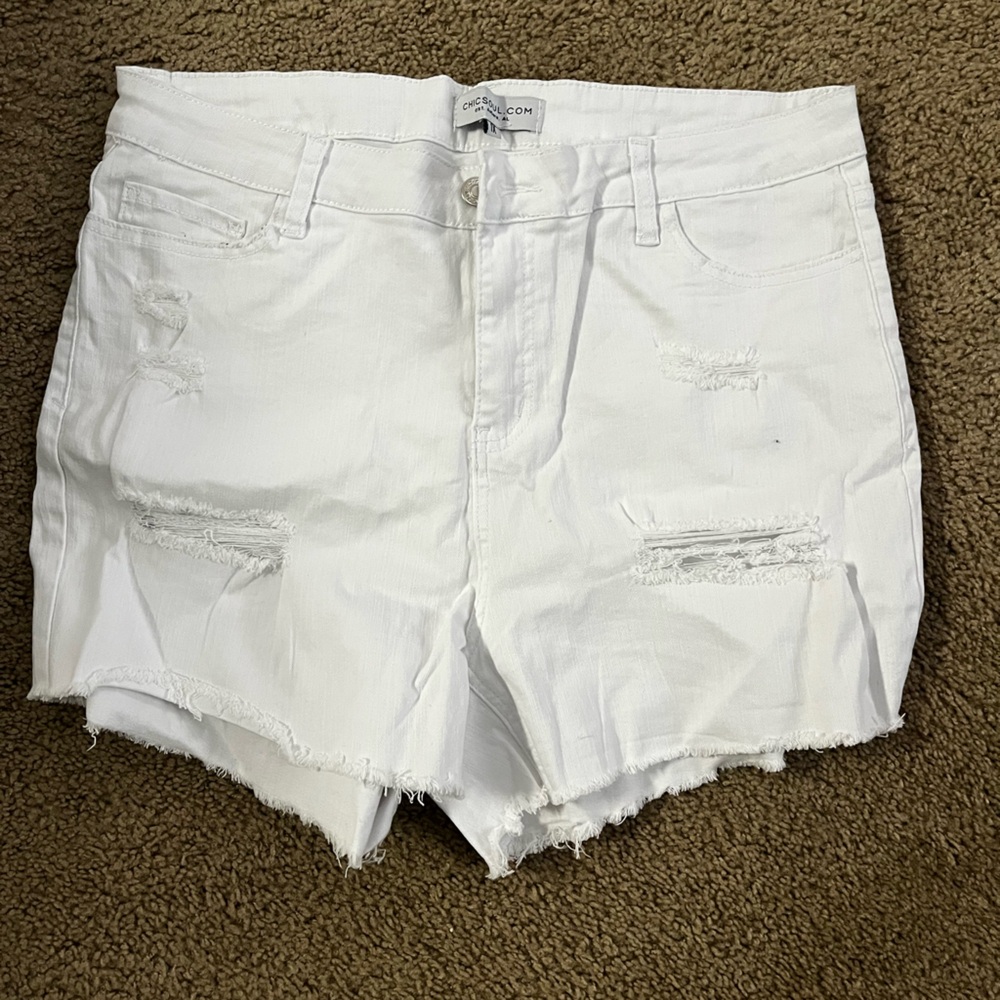 White Distressed Denim Shorts